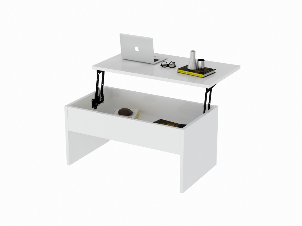 Akilli" salontafel met houten opbergkist - 90 x 52 x 45 cm - Wit