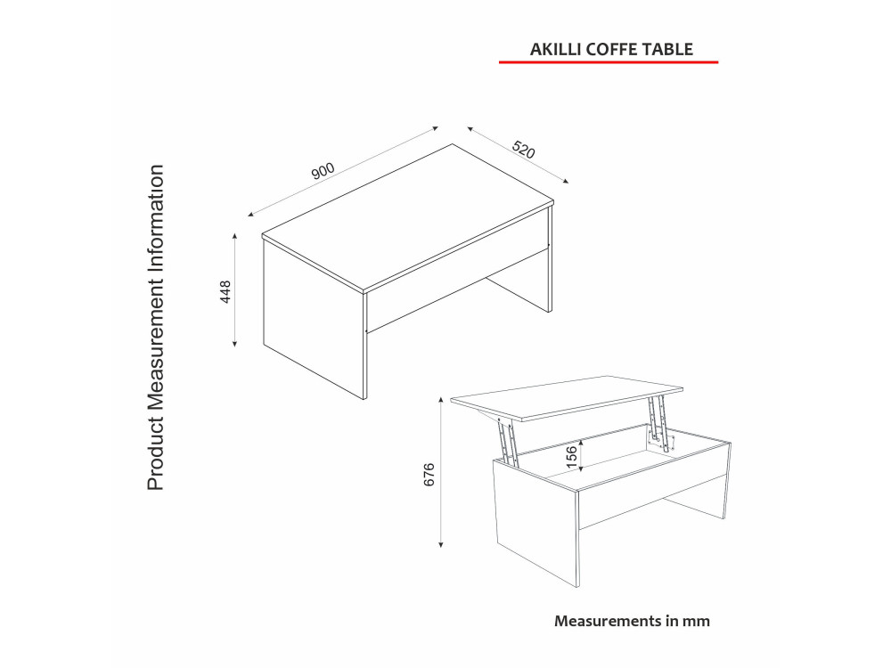 Akilli" salontafel met houten opbergkist - 90 x 52 x 45 cm - Wit