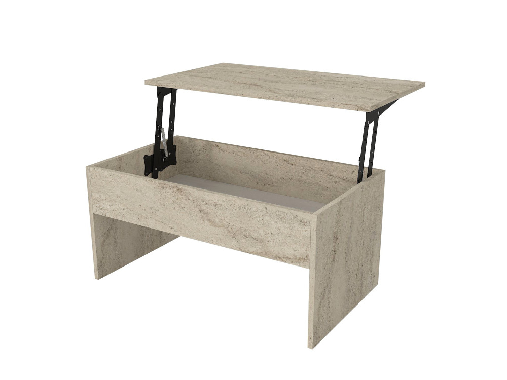 Akilli" salontafel met houten opbergkist - 90 x 45 x 52 cm - Travertin