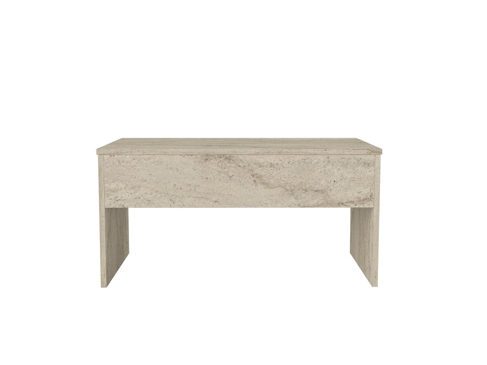 Akilli" salontafel met houten opbergkist - 90 x 45 x 52 cm - Travertin