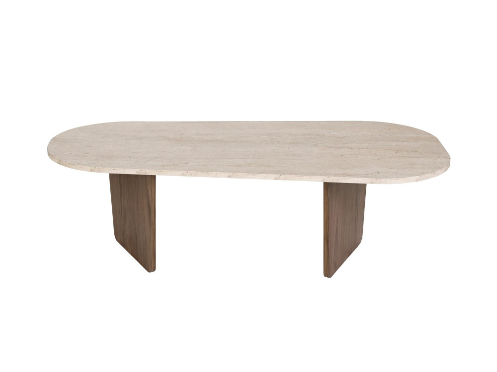 Houten salontafel "Ovalis" - 130 x 65 x 40 cm - Travertin / Notelaar