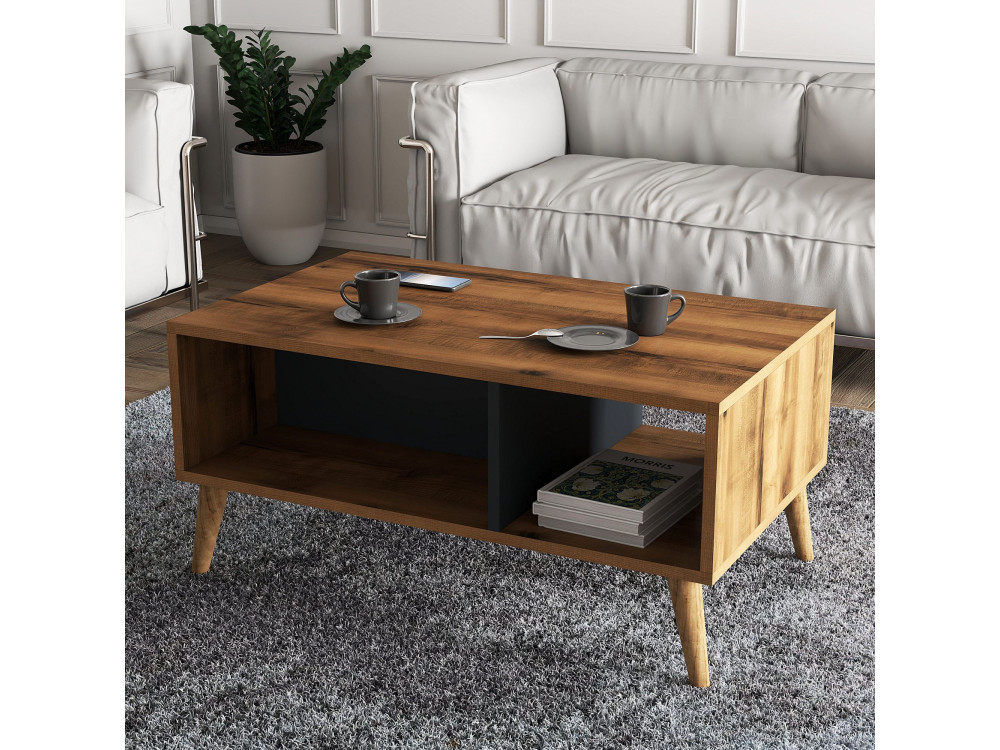 Houten salontafel "Exxen" - 90 x 41 x 54 cm - Antracietgrijs