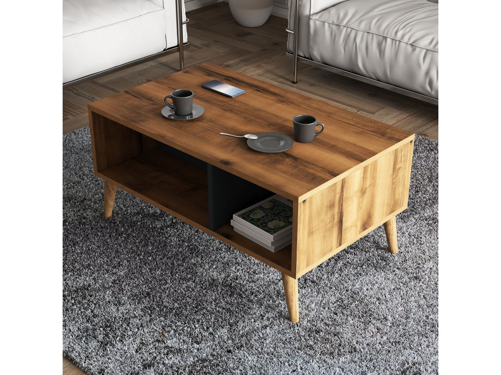 Houten salontafel "Exxen" - 90 x 41 x 54 cm - Antracietgrijs