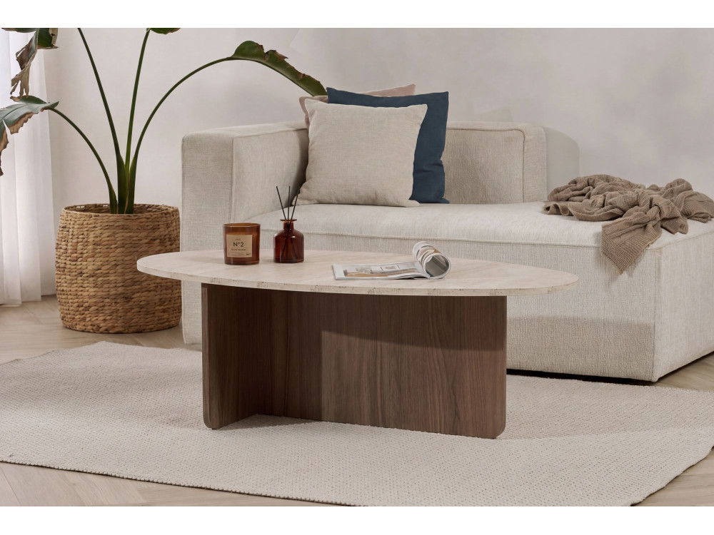 Houten salontafel "Orba" - 120 x 65 x 40 cm - Travertin