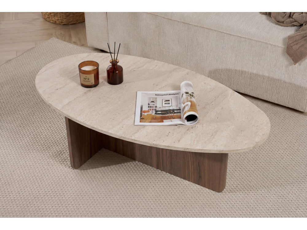 Houten salontafel "Orba" - 120 x 65 x 40 cm - Travertin