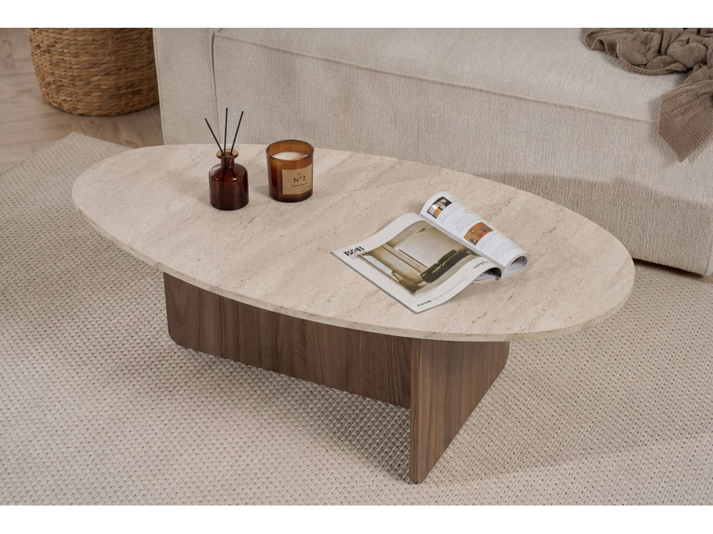 Houten salontafel "Orba" - 120 x 65 x 40 cm - Travertin