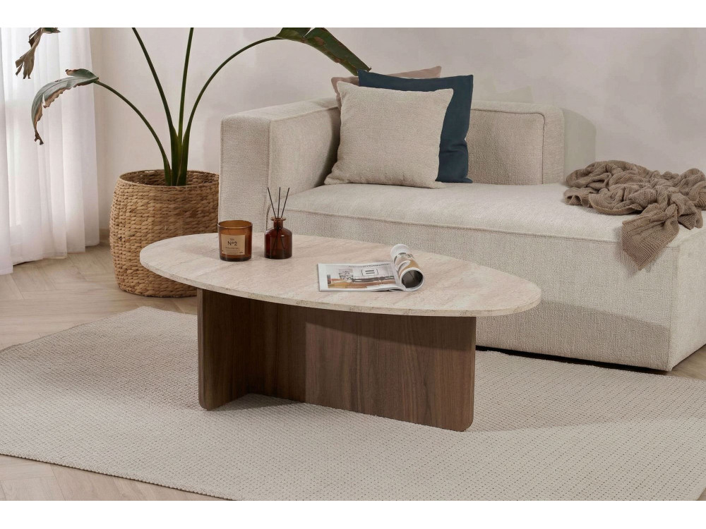 Houten salontafel "Orba" - 120 x 65 x 40 cm - Travertin