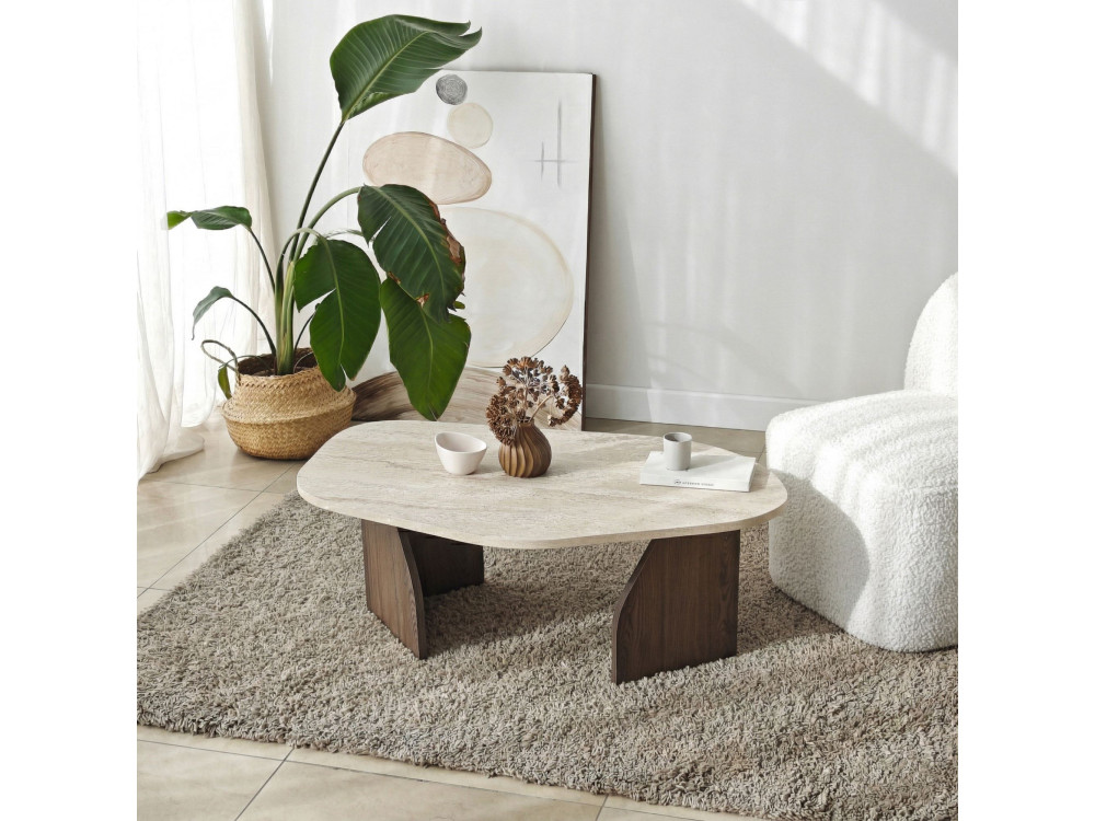 Houten salontafel "Rock" - 100 x 60 x 35 cm - Travertin