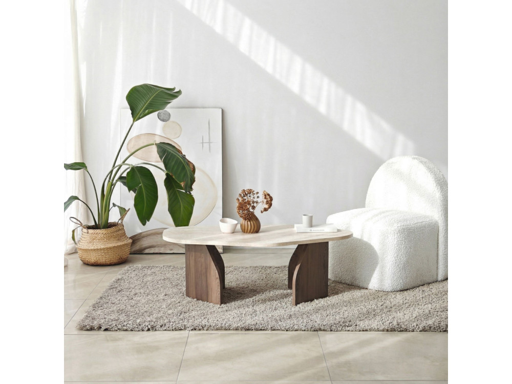 Houten salontafel "Rock" - 100 x 60 x 35 cm - Travertin