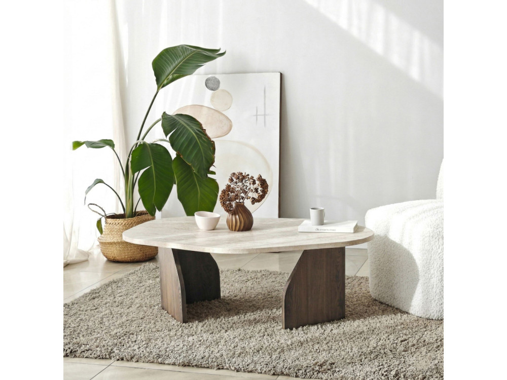 Houten salontafel "Rock" - 100 x 60 x 35 cm - Travertin