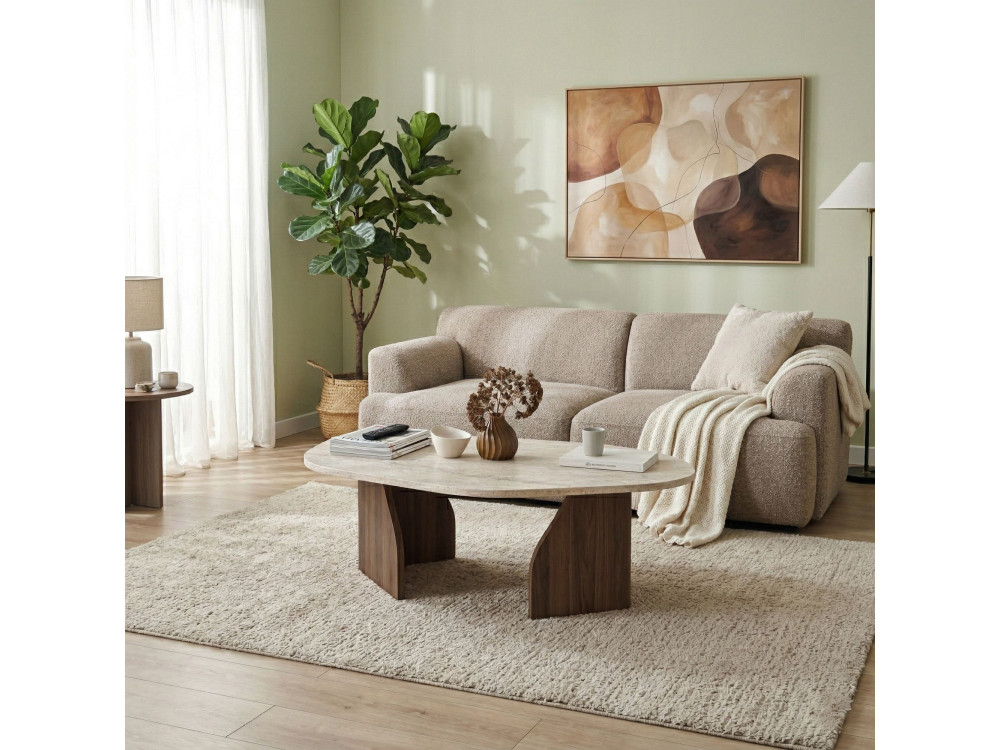 Houten salontafel "Rock" - 100 x 60 x 35 cm - Travertin