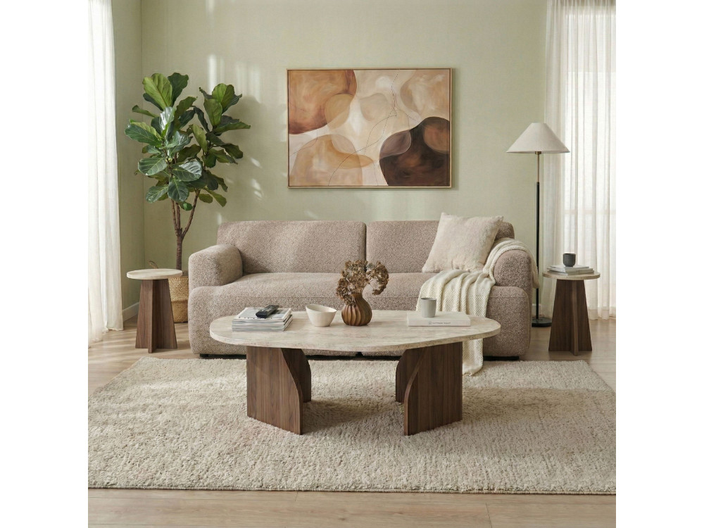 Houten salontafel "Rock" - 100 x 60 x 35 cm - Travertin