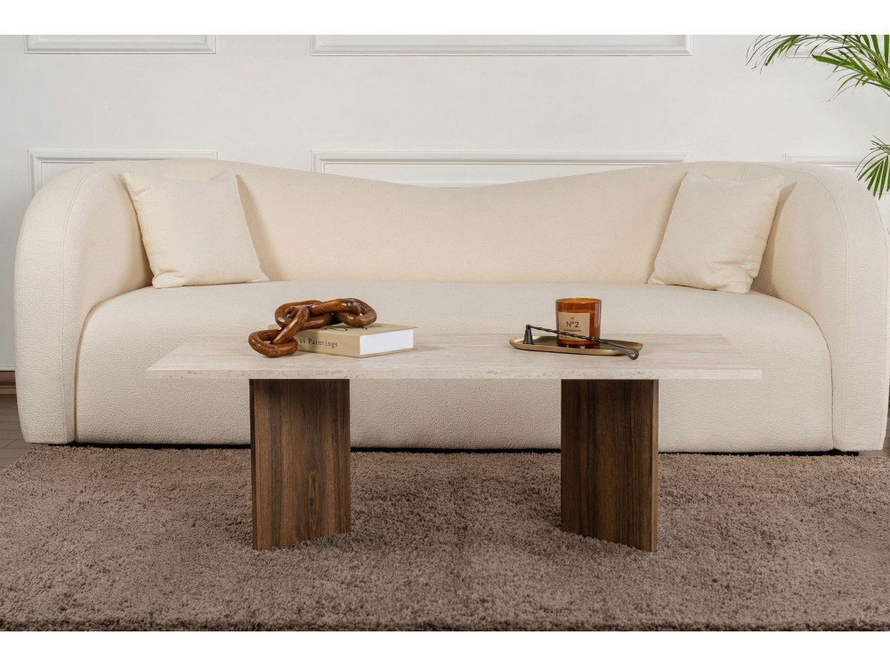 Houten salontafel "Sabin" - 119 x 60 x 40 cm - Travertin