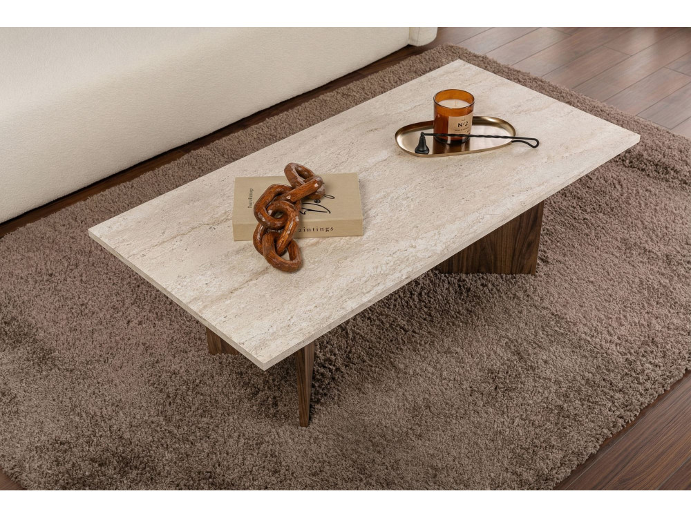 Houten salontafel "Sabin" - 119 x 60 x 40 cm - Travertin