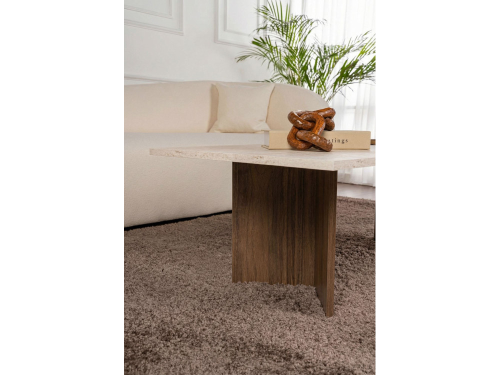 Houten salontafel "Sabin" - 119 x 60 x 40 cm - Travertin