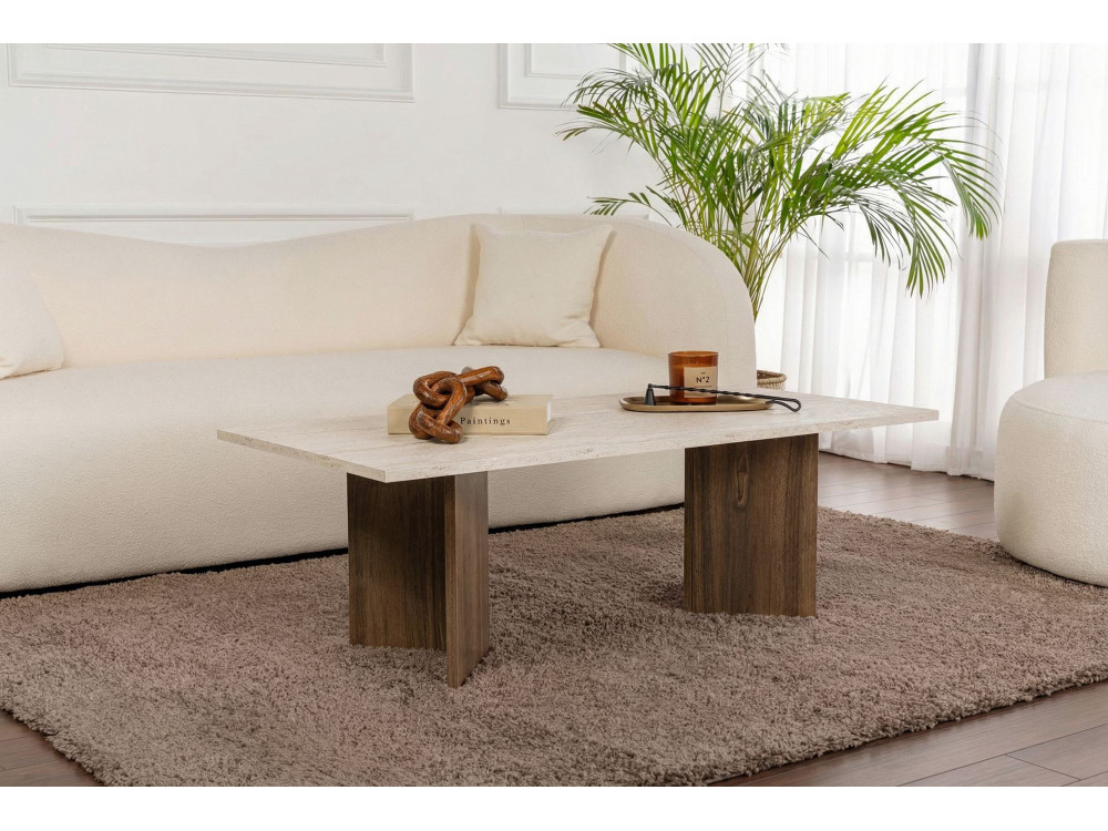 Houten salontafel "Sabin" - 119 x 60 x 40 cm - Travertin