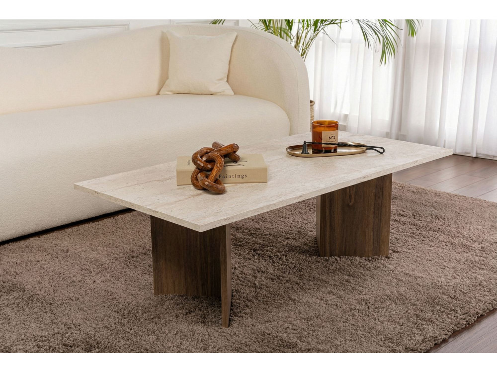 Houten salontafel "Sabin" - 119 x 60 x 40 cm - Travertin