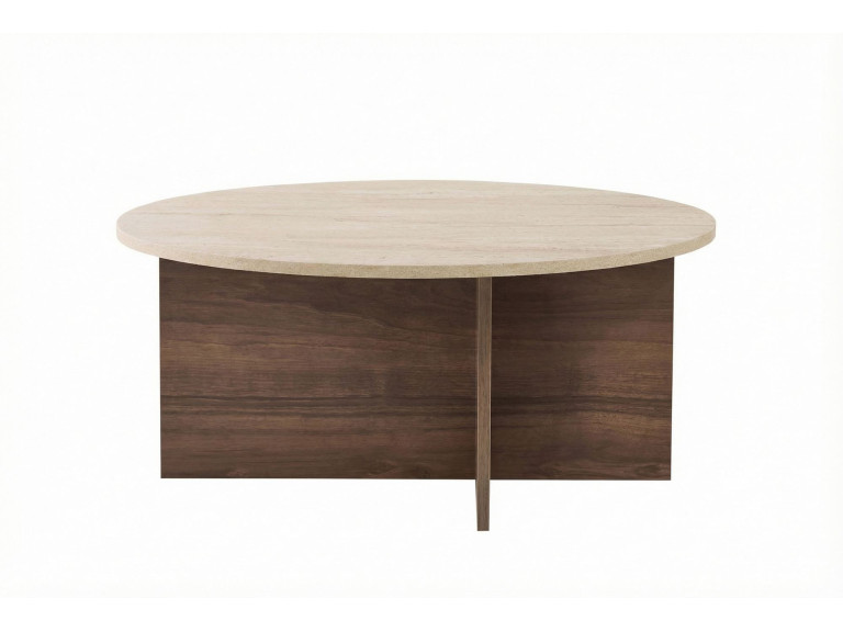 Houten salontafel "Soleil" - 90 x 90 x 40 cm - Travertin