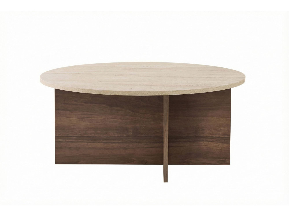 Houten salontafel "Soleil" - 90 x 90 x 40 cm - Travertin