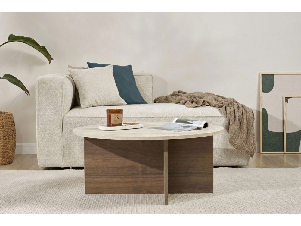 Houten salontafel "Soleil" - 90 x 90 x 40 cm - Travertin