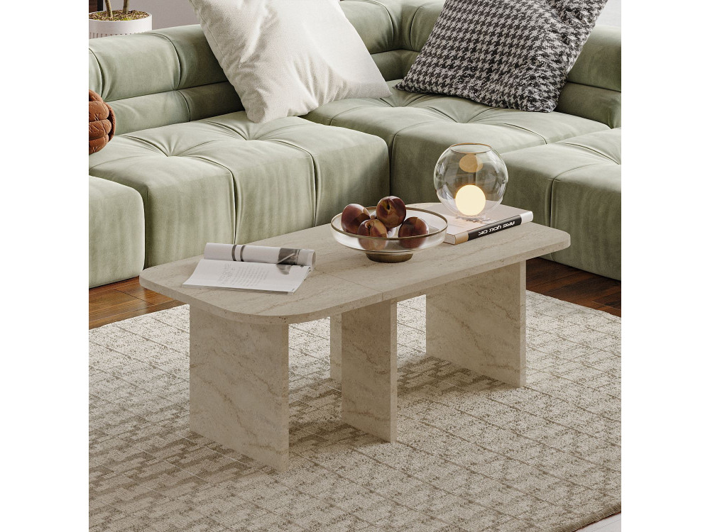 Houten salontafelset "Iris" - 90 x 45 x 35 cm - Travertin