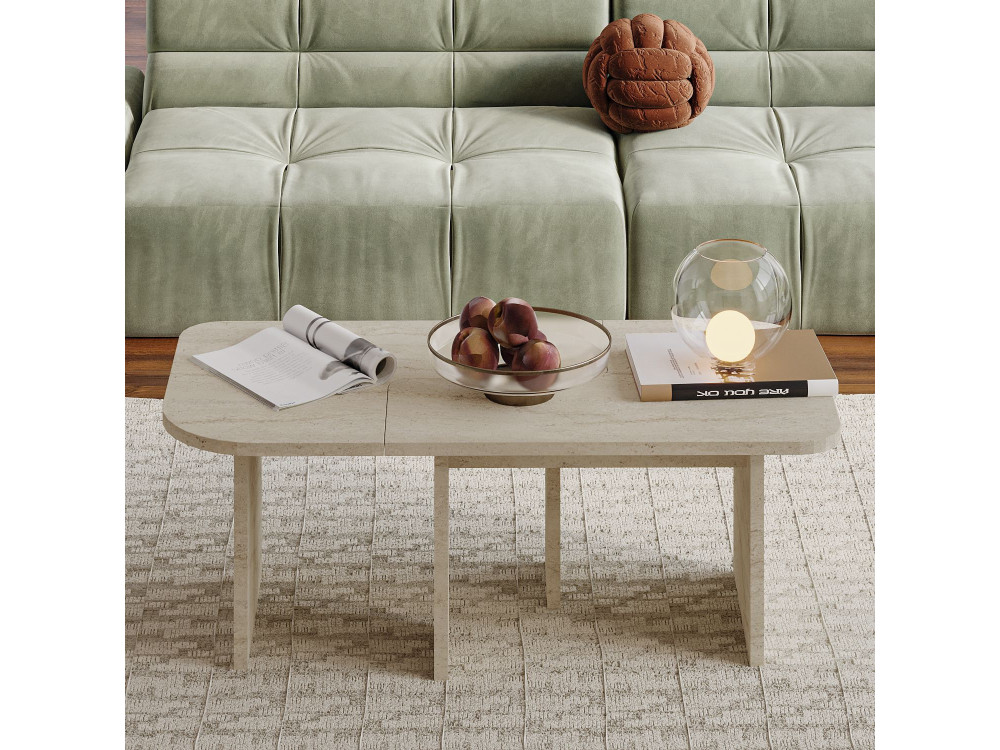 Houten salontafelset "Iris" - 90 x 45 x 35 cm - Travertin
