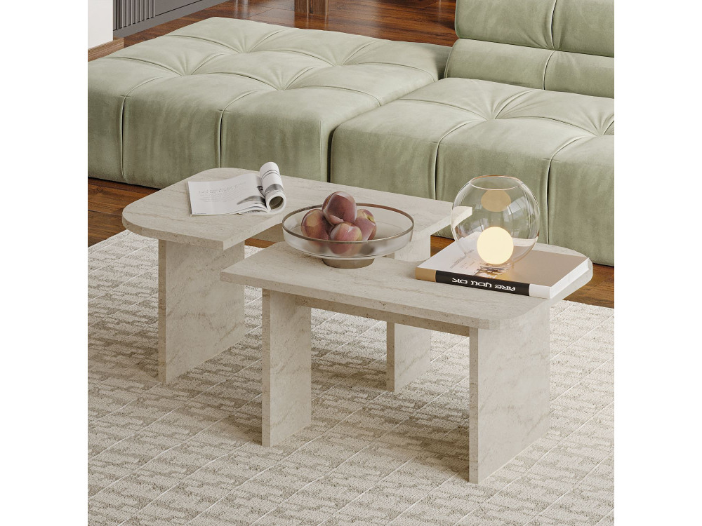 Houten salontafelset "Iris" - 90 x 45 x 35 cm - Travertin