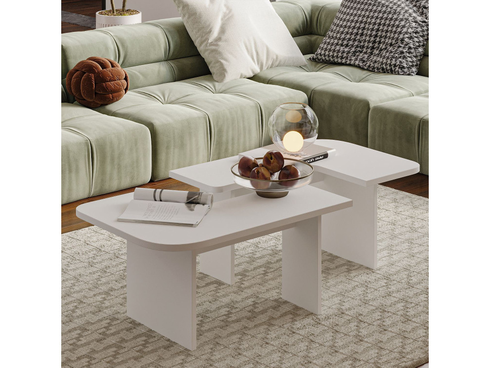 Iris" houten salontafel set - 90 x 45 x 35 cm - Wit