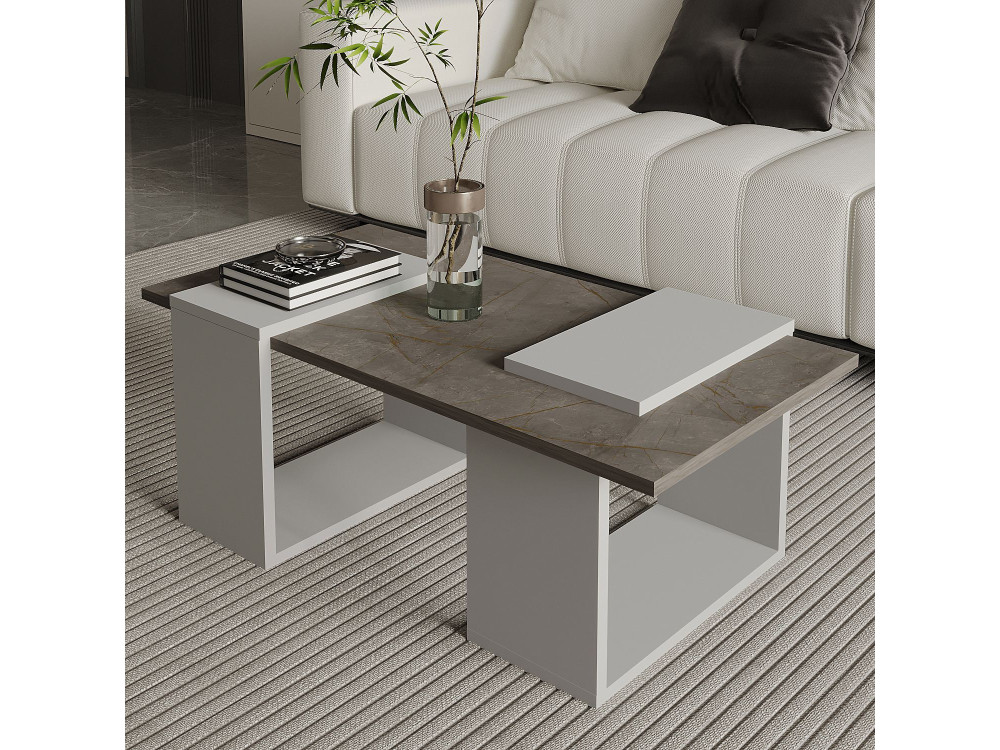 Houten salontafel "Matris" - 90 x 46 x 37 cm - Grijs