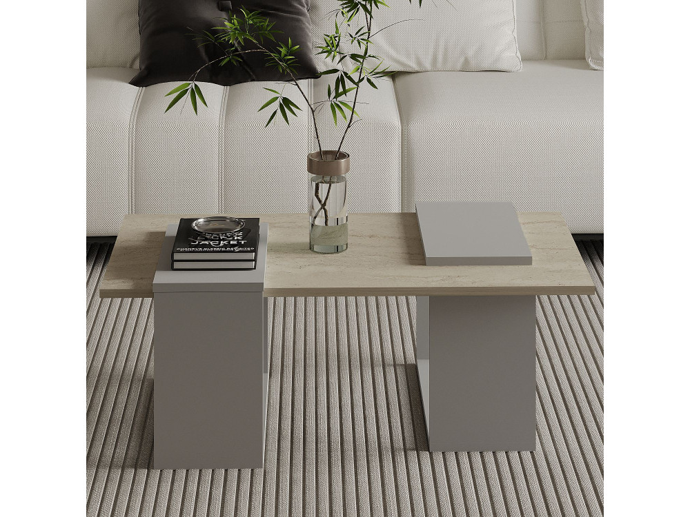 Houten salontafel "Matris" - 90 x 46 x 37 cm - Travertin