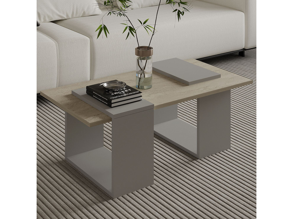 Houten salontafel "Matris" - 90 x 46 x 37 cm - Travertin