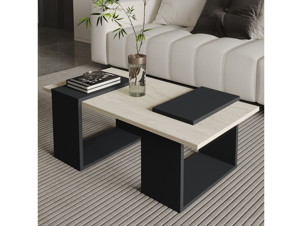 Houten salontafel "Matris" - 90 x 46 x 37 cm - Antracietgrijs