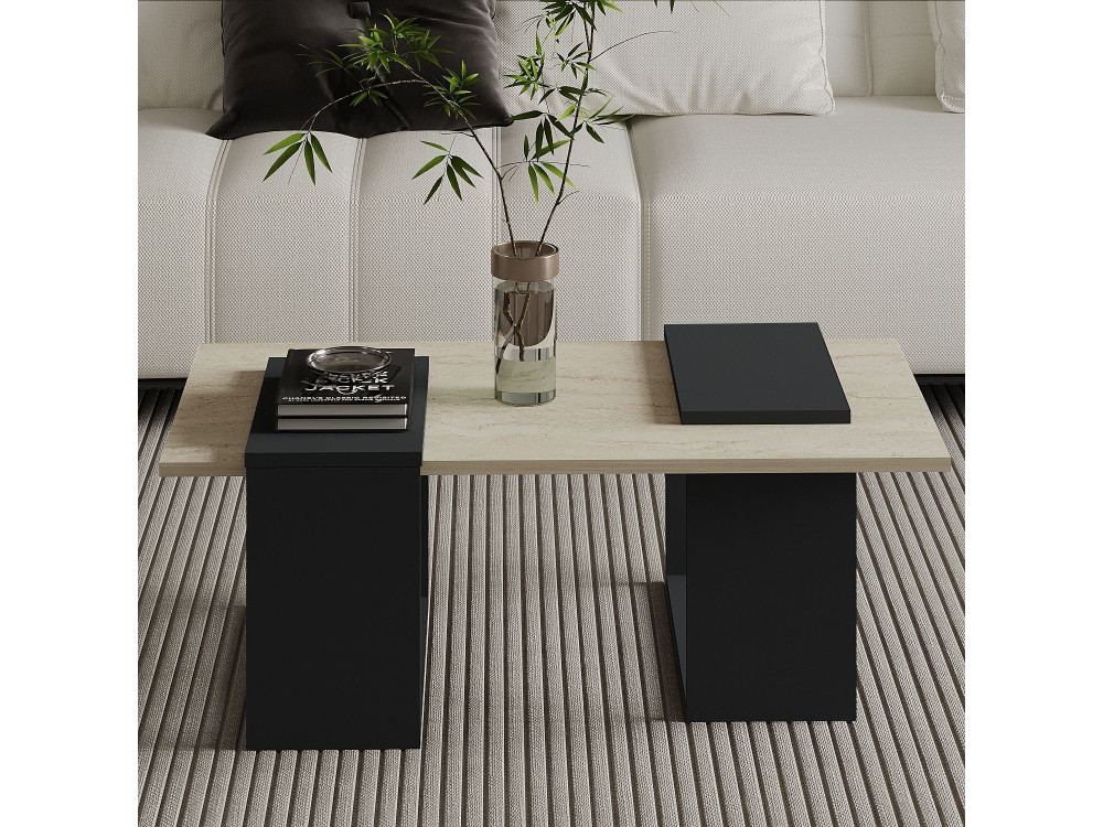 Houten salontafel "Matris" - 90 x 46 x 37 cm - Antracietgrijs