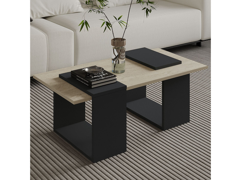 Houten salontafel "Matris" - 90 x 46 x 37 cm - Antracietgrijs
