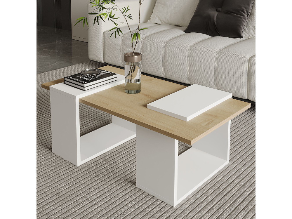 Houten salontafel "Matris" - 90 x 46 x 37 cm - Wit