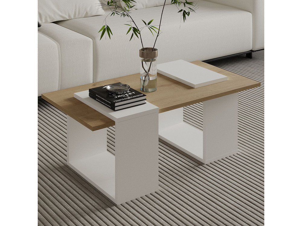Houten salontafel "Matris" - 90 x 46 x 37 cm - Wit