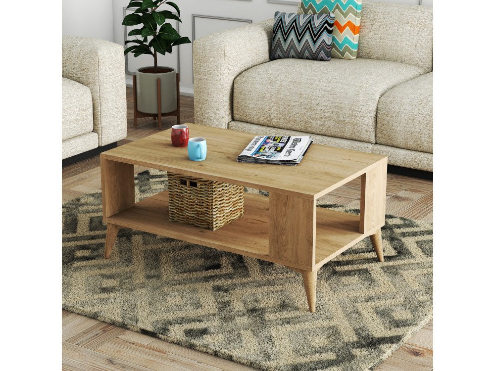 Authentieke" houten salontafel - 90 x 41 x 54 cm - Bruin