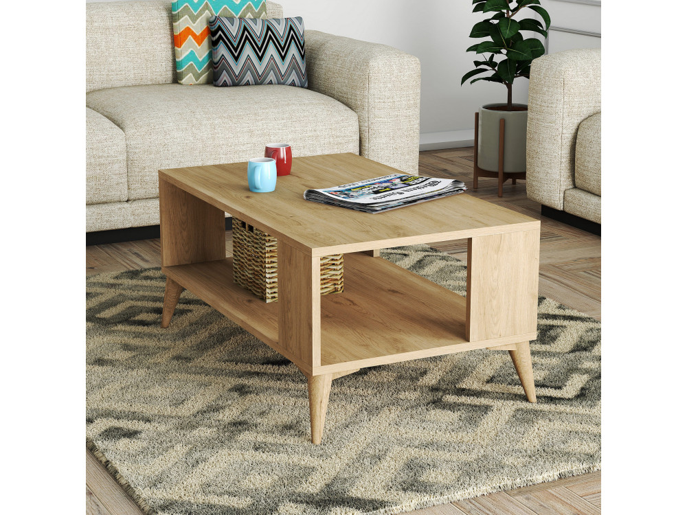 Authentieke" houten salontafel - 90 x 41 x 54 cm - Bruin