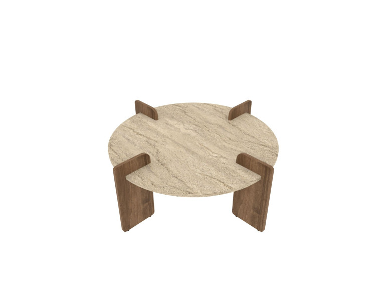 Houten salontafel "Avoure" - 90 x 90 x 35 cm - Travertin