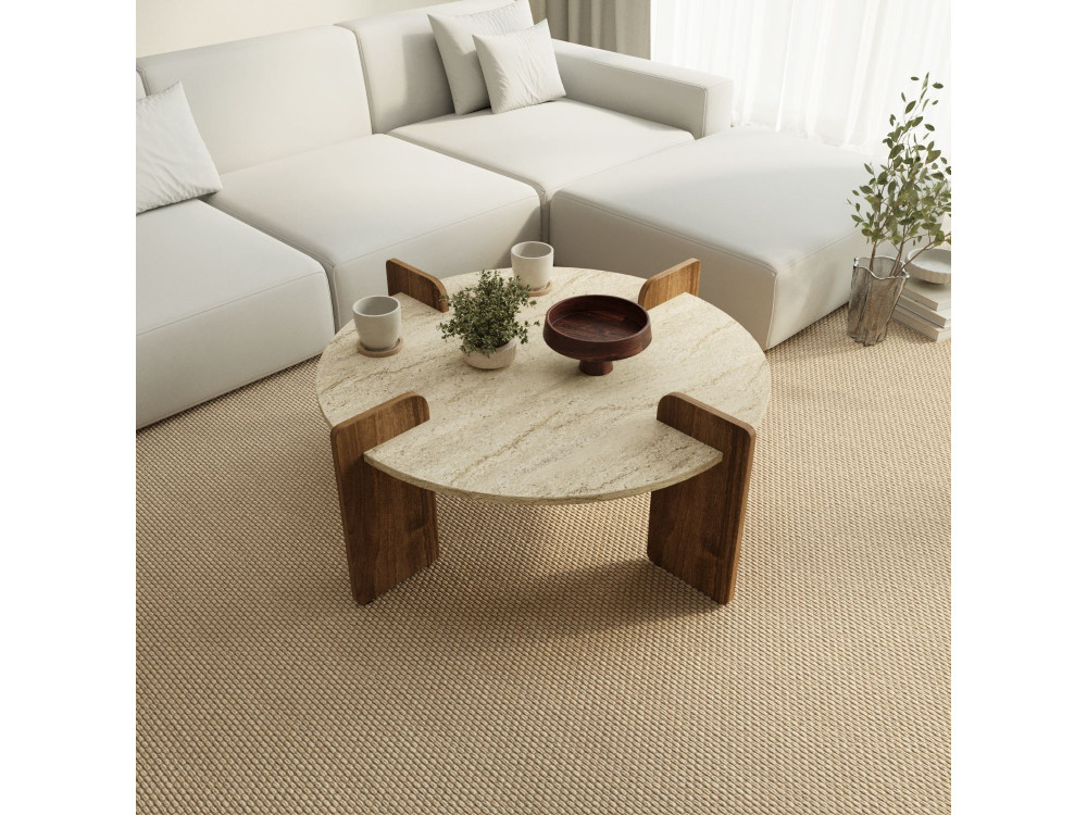 Houten salontafel "Avoure" - 90 x 90 x 35 cm - Travertin