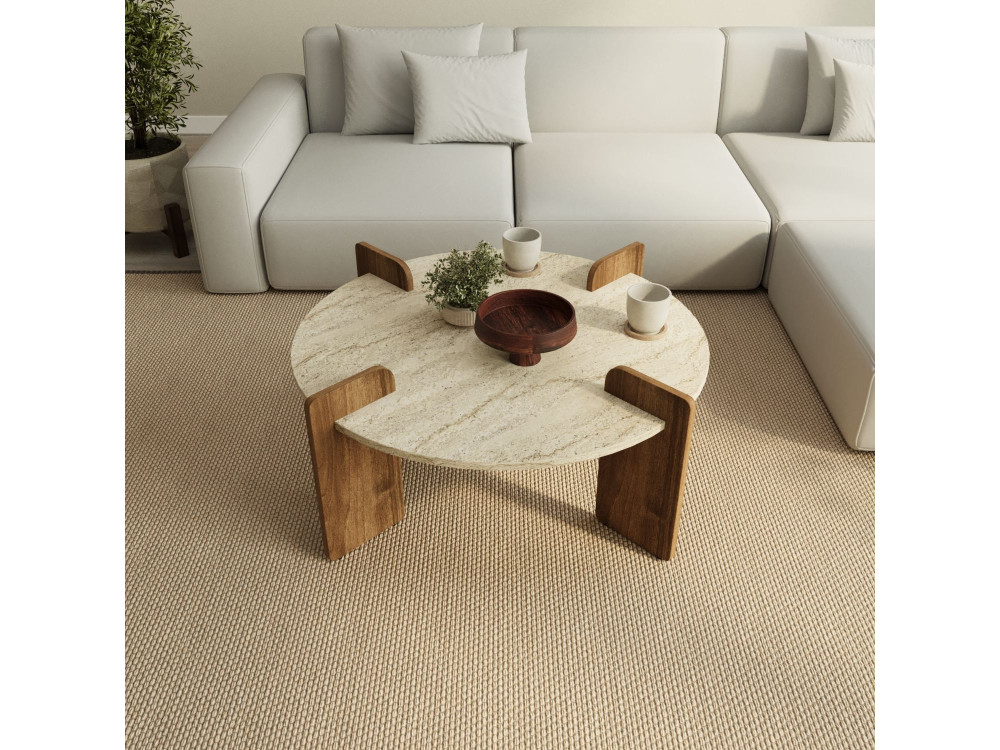 Houten salontafel "Avoure" - 90 x 90 x 35 cm - Travertin