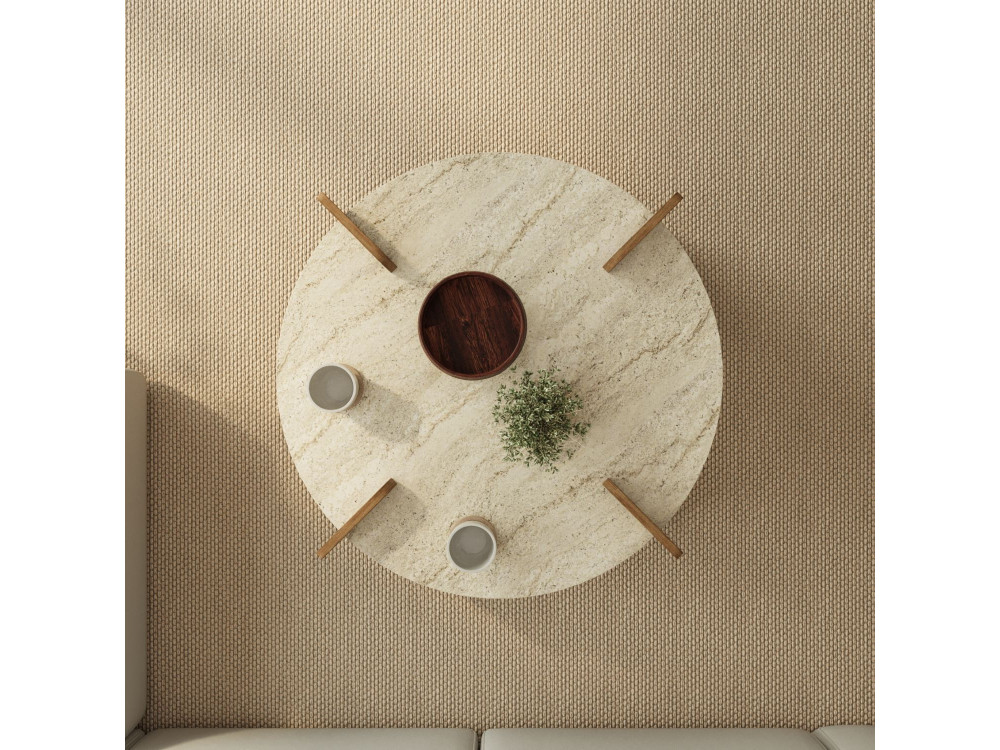 Houten salontafel "Avoure" - 90 x 90 x 35 cm - Travertin