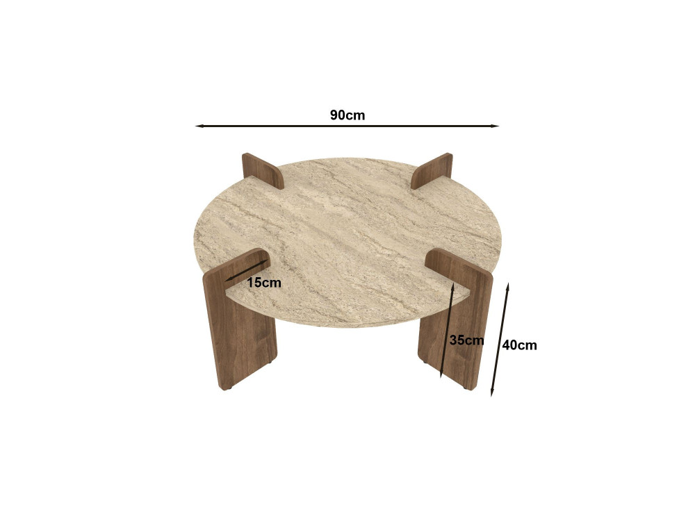 Houten salontafel "Avoure" - 90 x 90 x 35 cm - Travertin