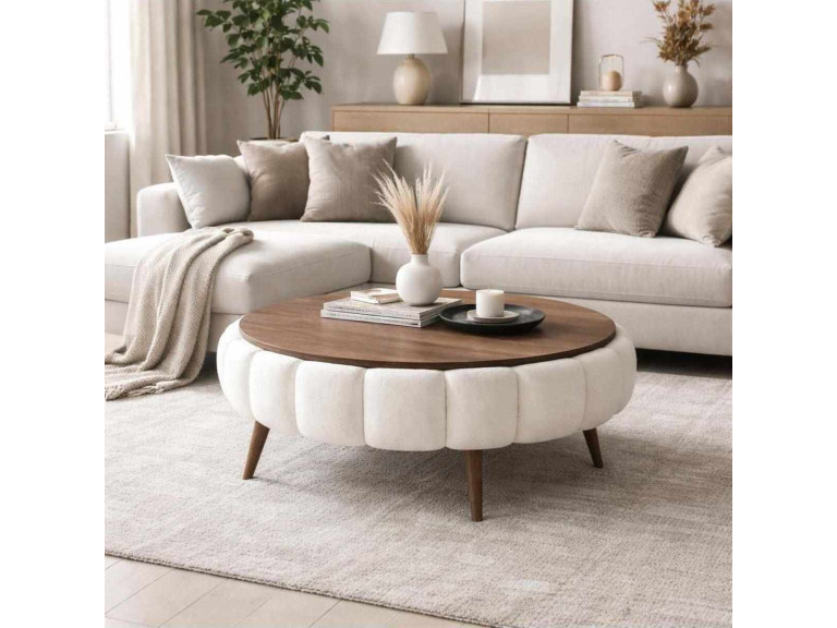 Houten salontafel "Yuvarlak" - 100 x 100 x 44 cm - Wit