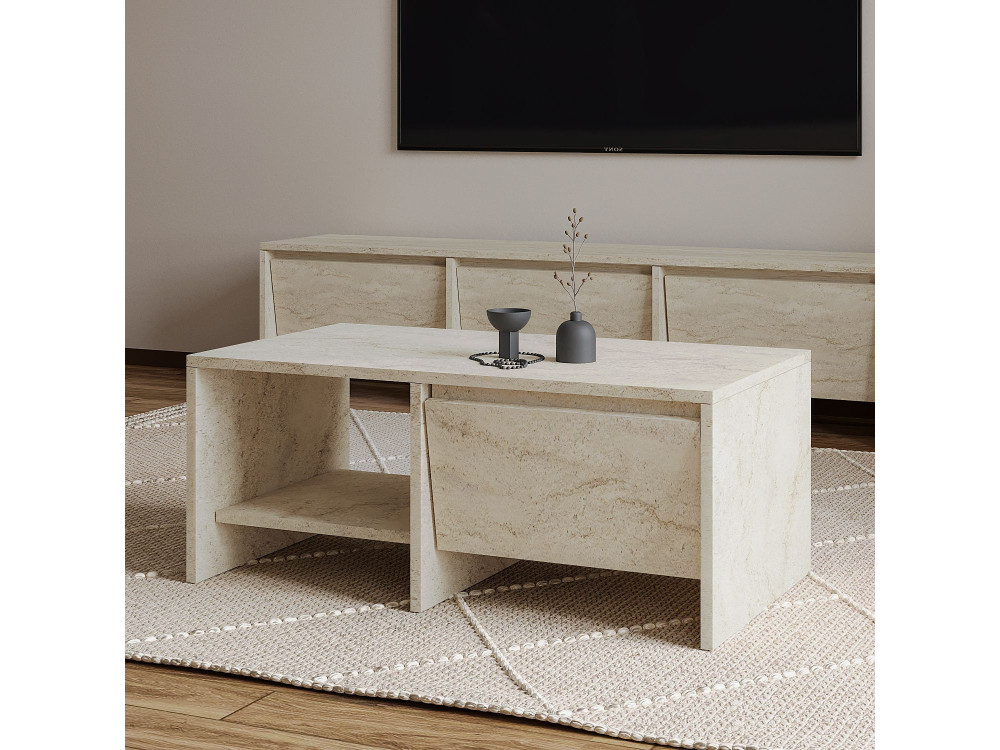 Houten salontafel "Laris" - 90 x 45 x 35 cm - Travertin