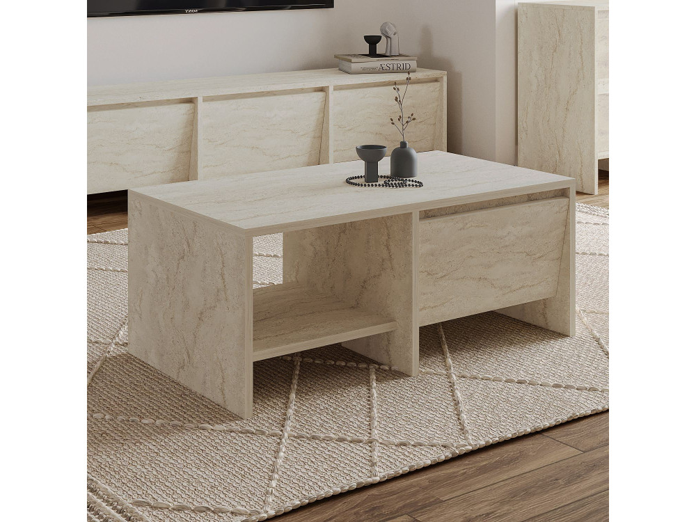 Houten salontafel "Laris" - 90 x 45 x 35 cm - Travertin