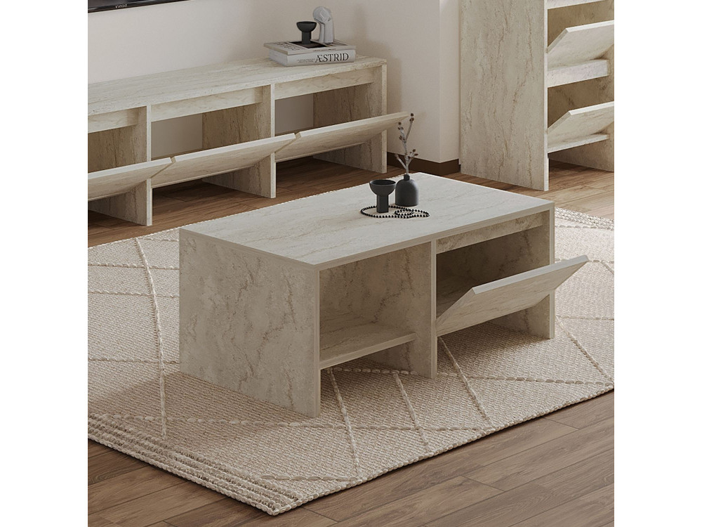 Houten salontafel "Laris" - 90 x 45 x 35 cm - Travertin
