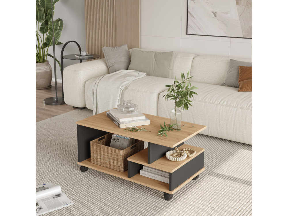 MIN9" houten salontafel - 90 x 51 x 42 cm - Antraciet grijs