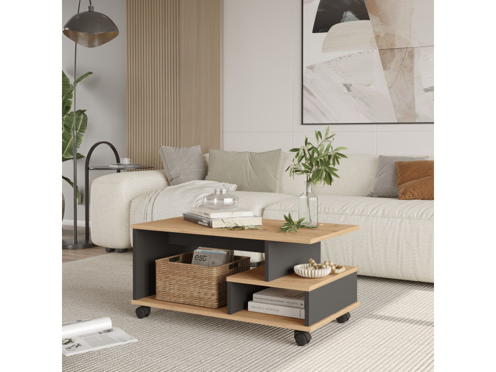 MIN9" houten salontafel - 90 x 51 x 42 cm - Antraciet grijs