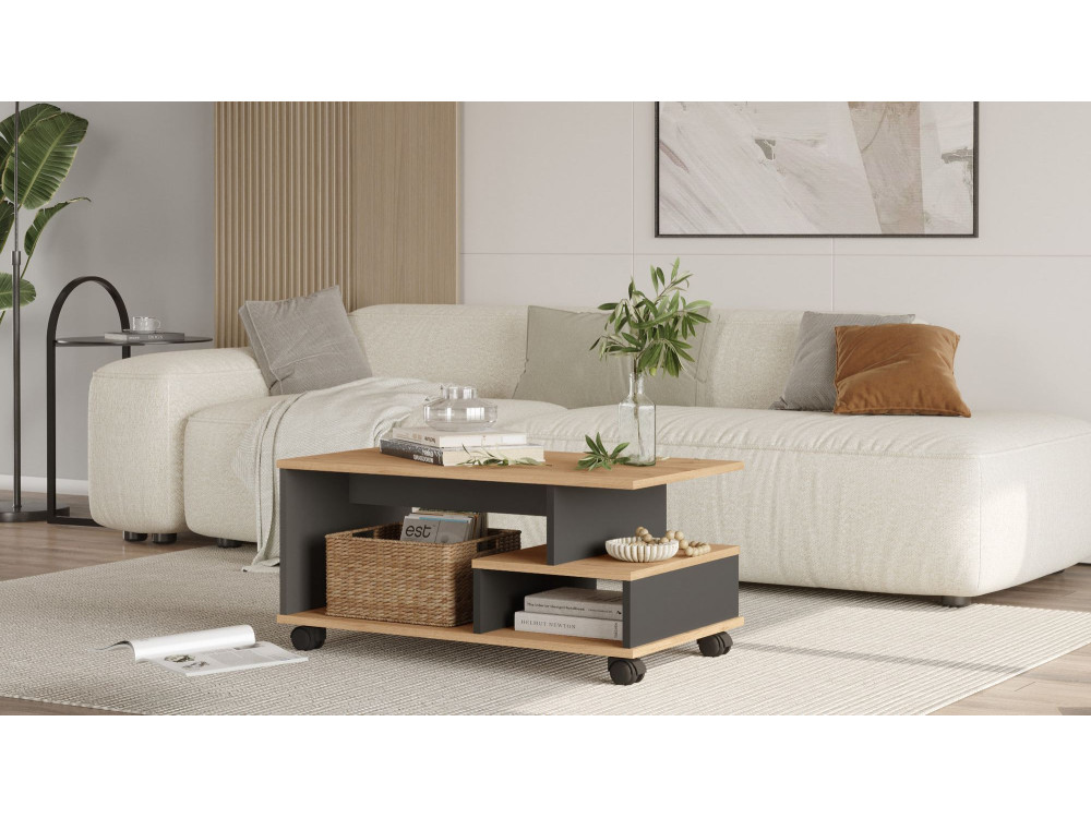 MIN9" houten salontafel - 90 x 51 x 42 cm - Antraciet grijs